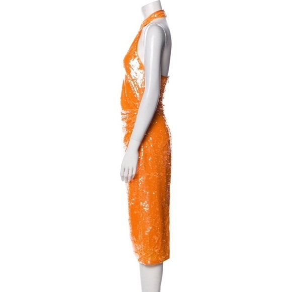 Caroline Constas orange sequin hater midi dress - size small - Picture 3 of 14
